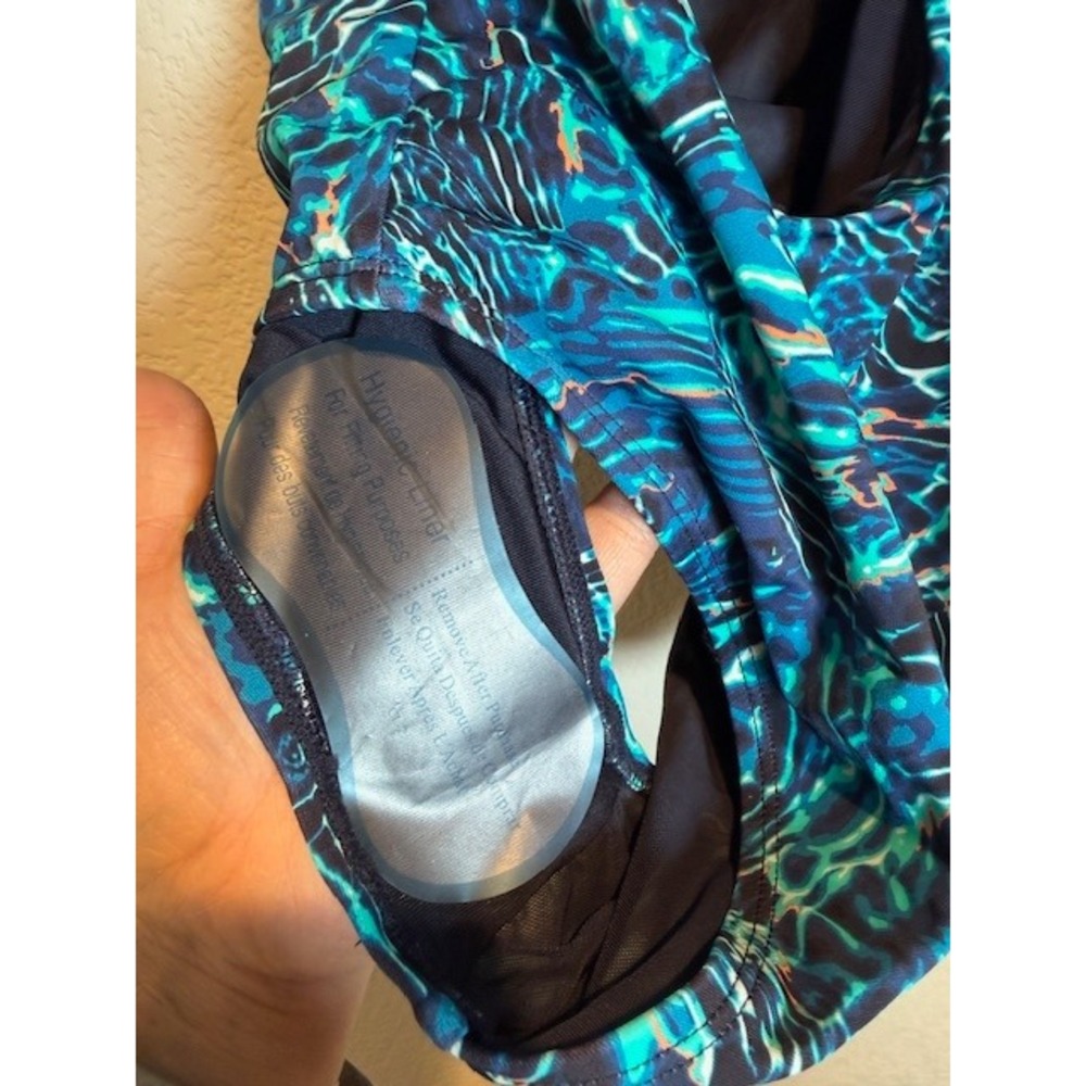 TYR Womens One Piece Swimsuit Blue Teal Water Print Racerback NWOT Sz L - Picture 7 of 8